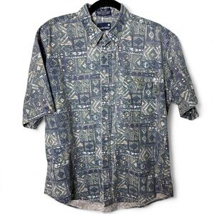 Southwestern blue and green button-up shirt